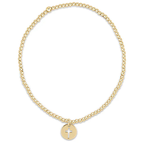 Classic Gold 2mm Bead Bracelet with Small Blessed Gold Disc