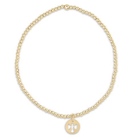 Classic Gold 2mm Bead Bracelet with Small Guardian Angel Gold Disc