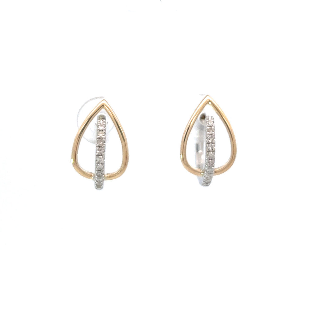 Two Tone Diamond Teardrop Huggie Earrings