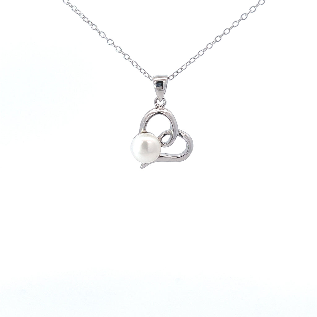 Sterling Silver White Pearl Heart Necklace