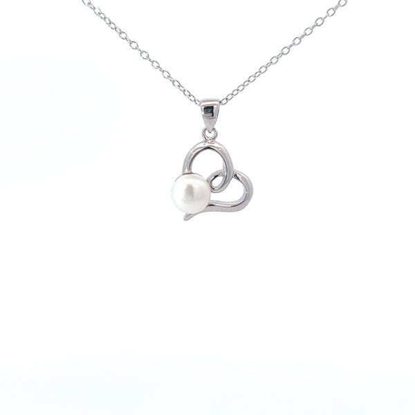 Sterling Silver White Pearl Heart Necklace