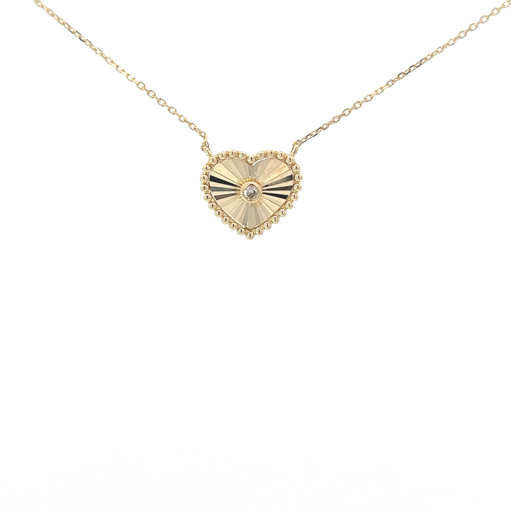 Fluted Heart Gold Diamond Necklace