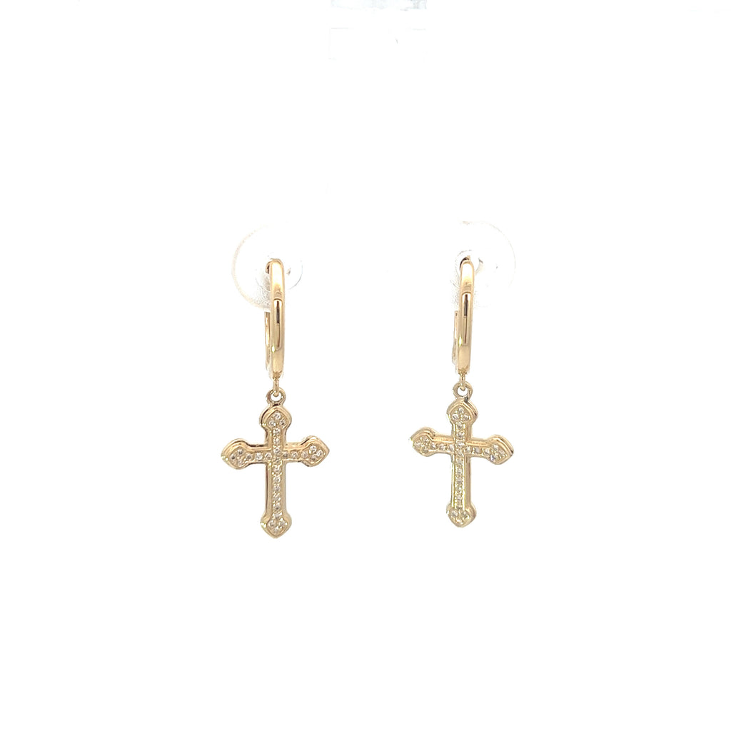 Pave Cross Huggie Dangle Earrings