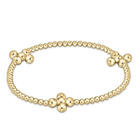 Signature Cross Pattern 2.5mm Bead Bracelet- Classic Beaded Signature Cross Gold - 4mm Bead Gold