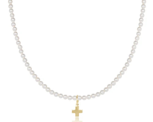 Classic Pearl 3mm Bead Necklace - Signature Cross Gold Charm