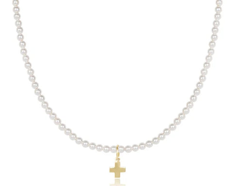 Classic Pearl 3mm Bead Necklace - Signature Cross Gold Charm