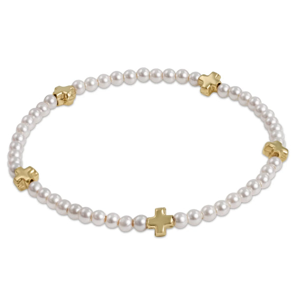 Signature Cross Small Pearl Pattern 3mm Bead Bracelet