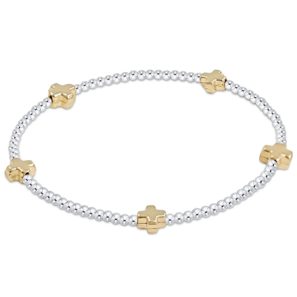 Signature Cross Small Gold Pattern 2mm Bead Bracelet - Mixed Metal