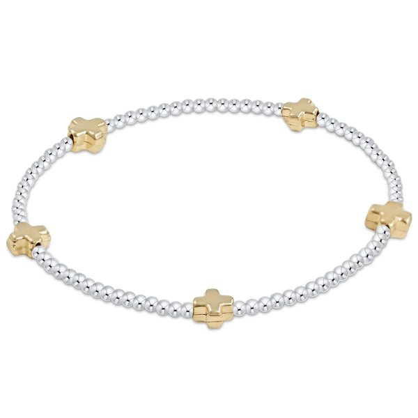 Signature Cross Small Gold Pattern 2mm Bead Bracelet - Mixed Metal