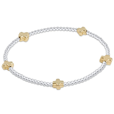 Signature Cross Small Gold Pattern 2mm Bead Bracelet - Mixed Metal