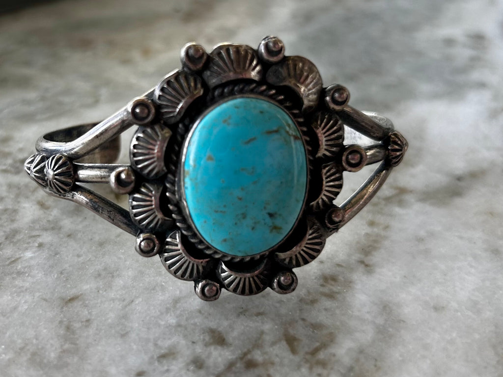 Navajo Handmade Turquoise Cuff Bracelet by Gilbert Tom