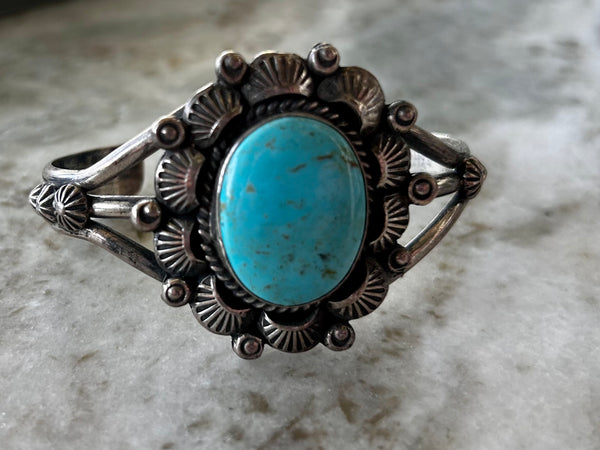 Navajo Handmade Turquoise Cuff Bracelet by Gilbert Tom