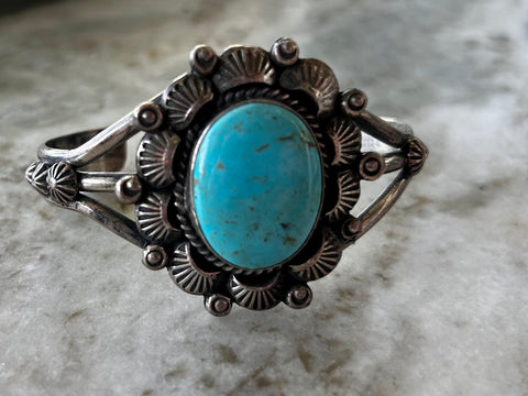 Navajo Handmade Turquoise Cuff Bracelet by Gilbert Tom