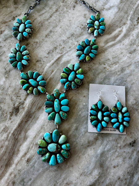 Navajo Handmade Turquoise Lariat Statement Necklace & Matching Earring Set by Antionete Marti