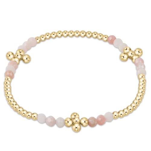 Signature Cross Gold Bliss Pattern 2.5mm Bead Bracelet in Pink Opal