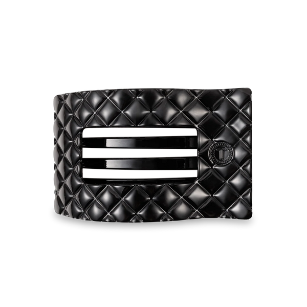 Jet Black Quilted Flat Rectangle Hair Clip
