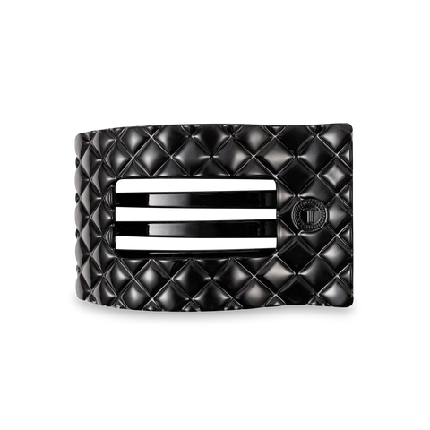 Jet Black Quilted Flat Rectangle Hair Clip