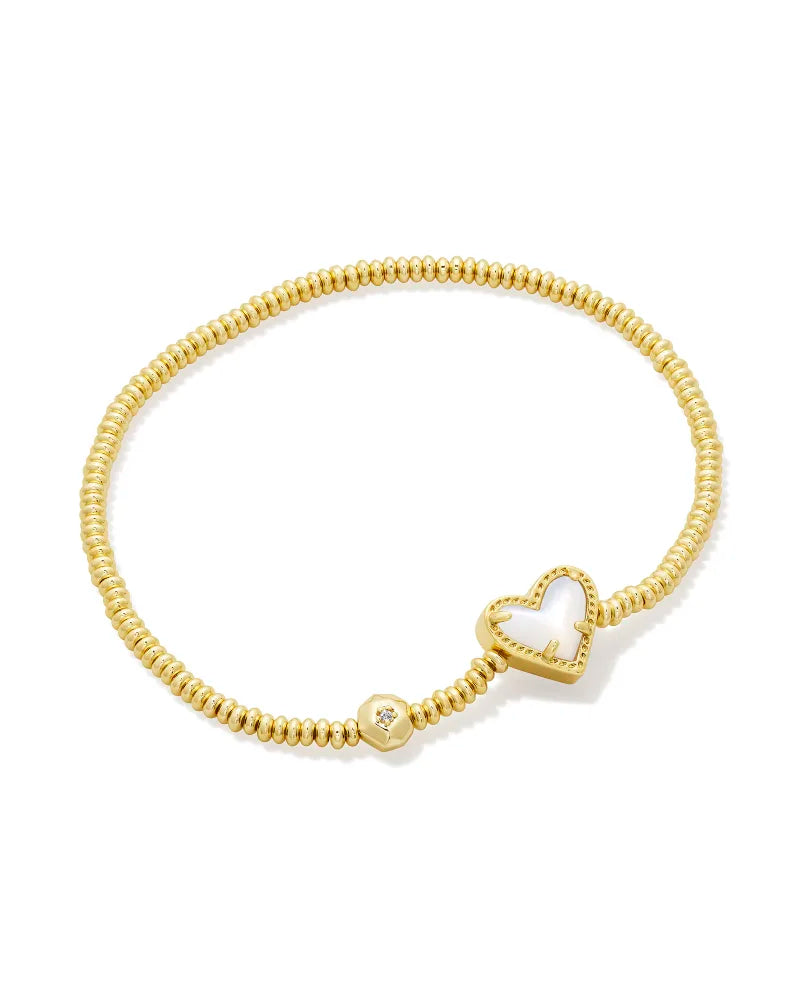 Ari Heart Gold Stretch Bracelet in Ivory Mother of Pearl
