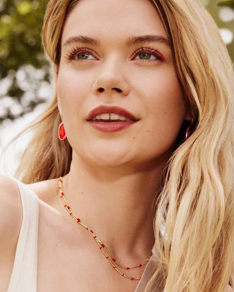 Dottie Gold Multi Strand Necklace in Red