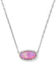 Elisa Pave Frame Short Pendant Necklace in Pink Opalescent Resin