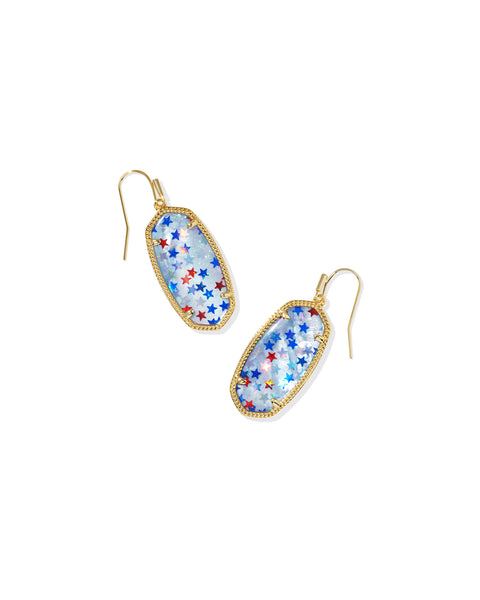 Elle Gold Earring in Red White and Blue Illusion