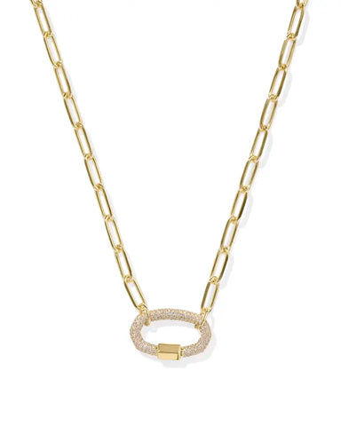 Emery Link Chain Necklace in White Crystal