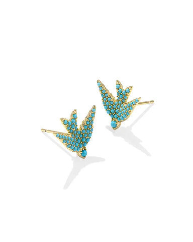 Melody Bird Stud Earring in Gold Teal Crystal