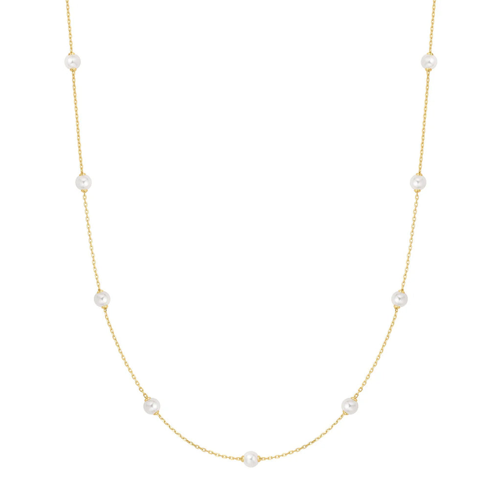Gold Shell Pearl Station Chain Necklace