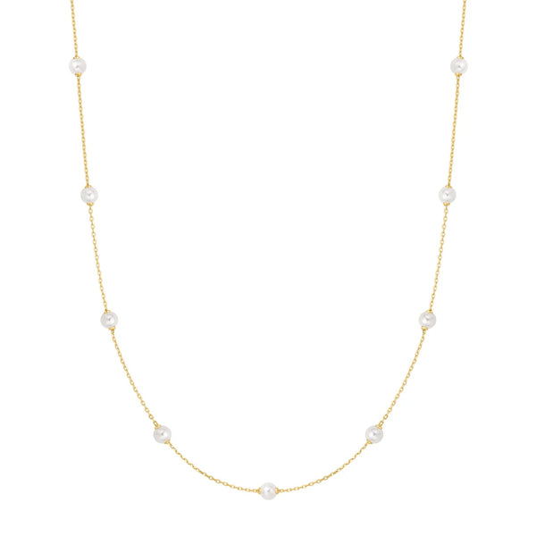 Gold Shell Pearl Station Chain Necklace