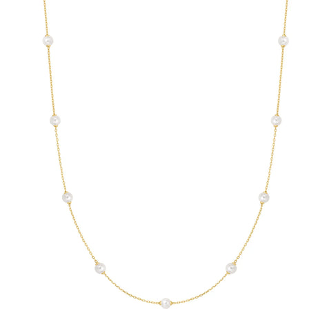 Gold Shell Pearl Station Chain Necklace