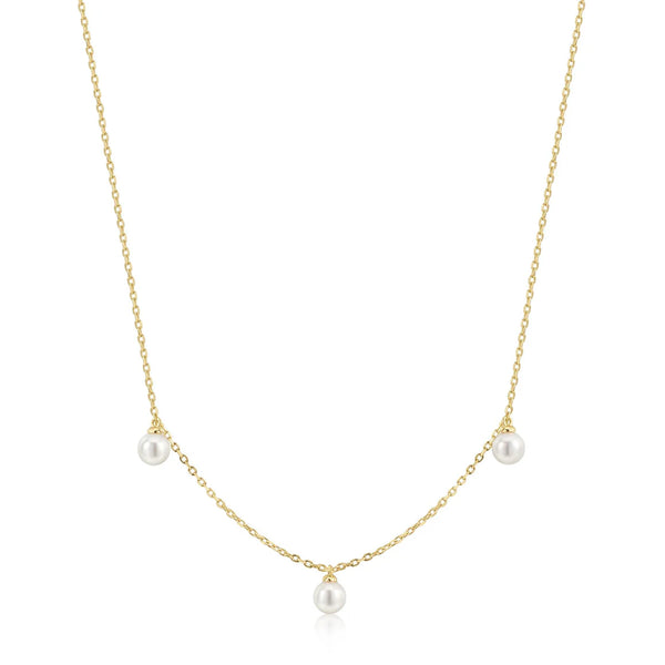 Gold Triple Shell Pearl Station Necklace