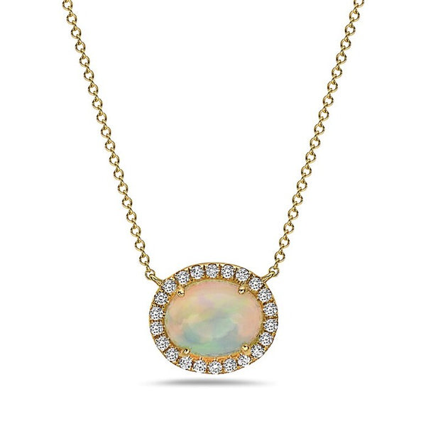 Opal Diamond Halo Pendant Necklace