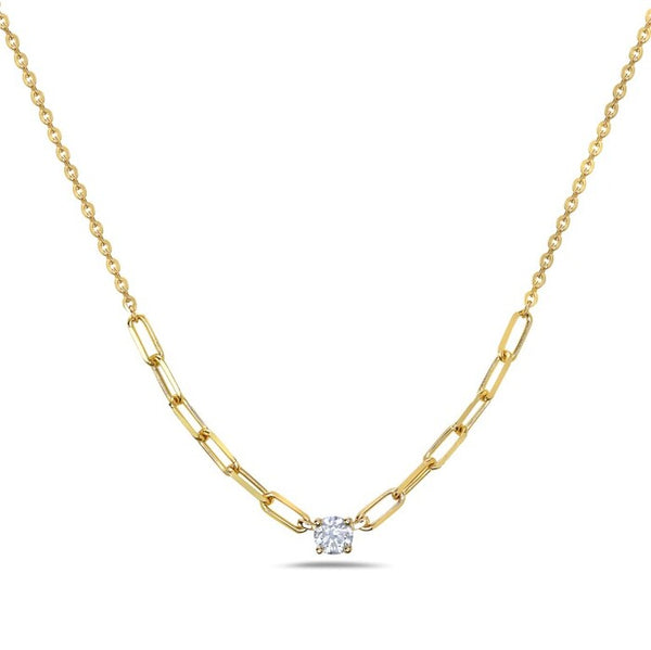 Clara Paperclip Diamond Solitare Necklace