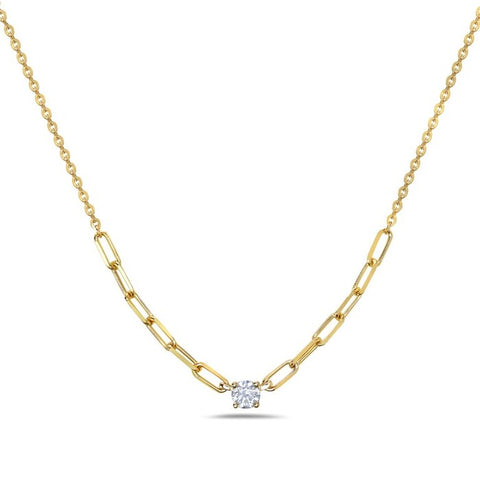 Clara Paperclip Diamond Solitare Necklace