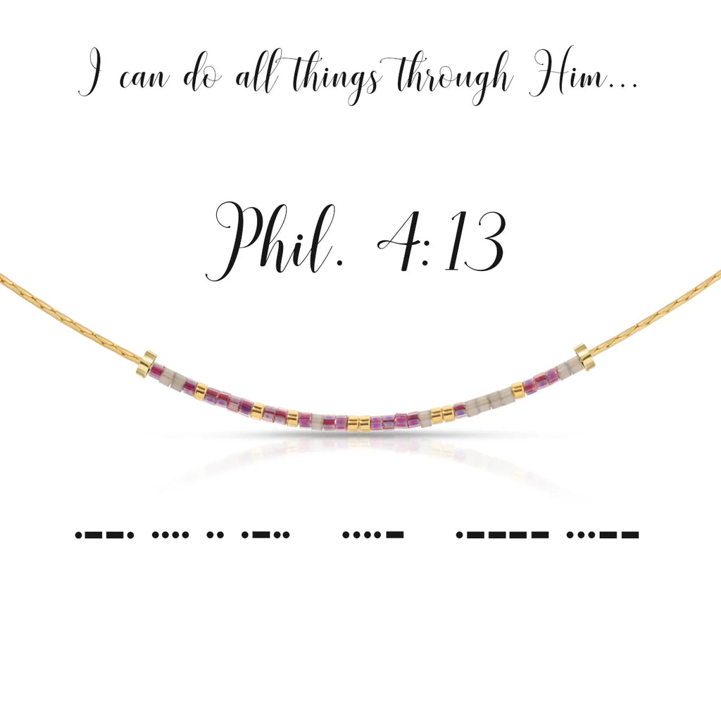 Philippians 4:13 I Can Do All Things Through Him Morse Code Necklace