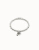 Beaded Stretch Bracelet with Heart & Crystal - Silver