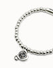 Beaded Stretch Bracelet with Heart & Crystal - Silver