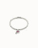 Beaded Stretch Bracelet with Heart & Crystal - Silver
