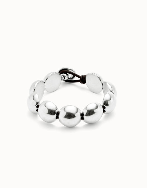 Silver Large Bead & Leather Bracelet