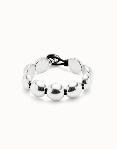Silver Large Bead & Leather Bracelet