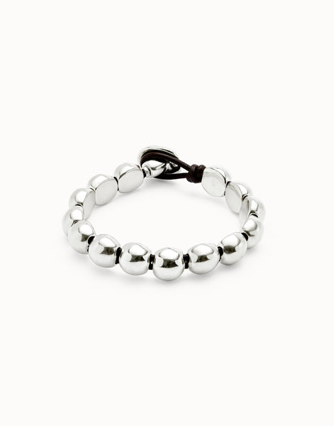 Silver Bead & Leather Bracelet