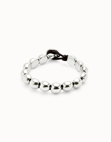 Silver Bead & Leather Bracelet