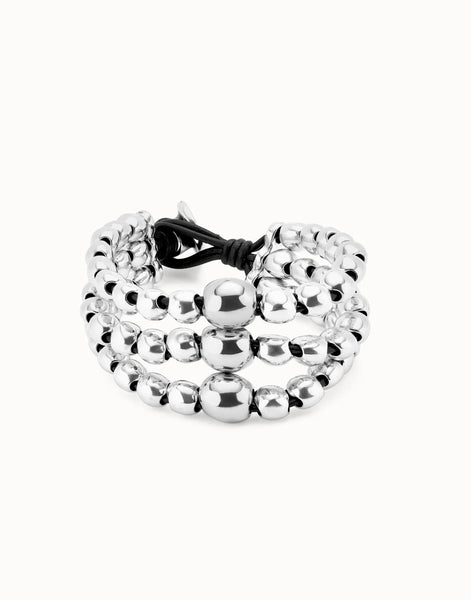 Triple Strand Silver Bead & Leather Bracelet