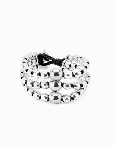 Triple Strand Silver Bead & Leather Bracelet