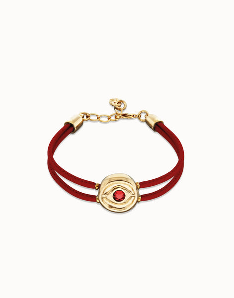 Leather Double Row Bracelet in Red
