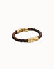 Mens Brown Braided Leather Gold Bracelet - Roots Collection