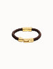 Mens Brown Braided Leather Gold Bracelet - Roots Collection