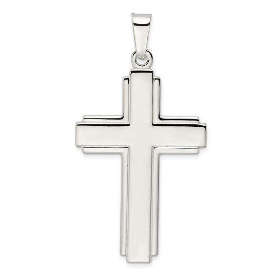 Sterling Silver Polished Latin Cross with Step Edges
