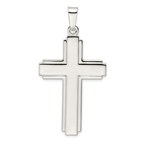 Sterling Silver Polished Latin Cross with Step Edges