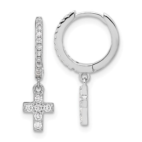 CZ Cross Dangle Huggie Hoop Earrings